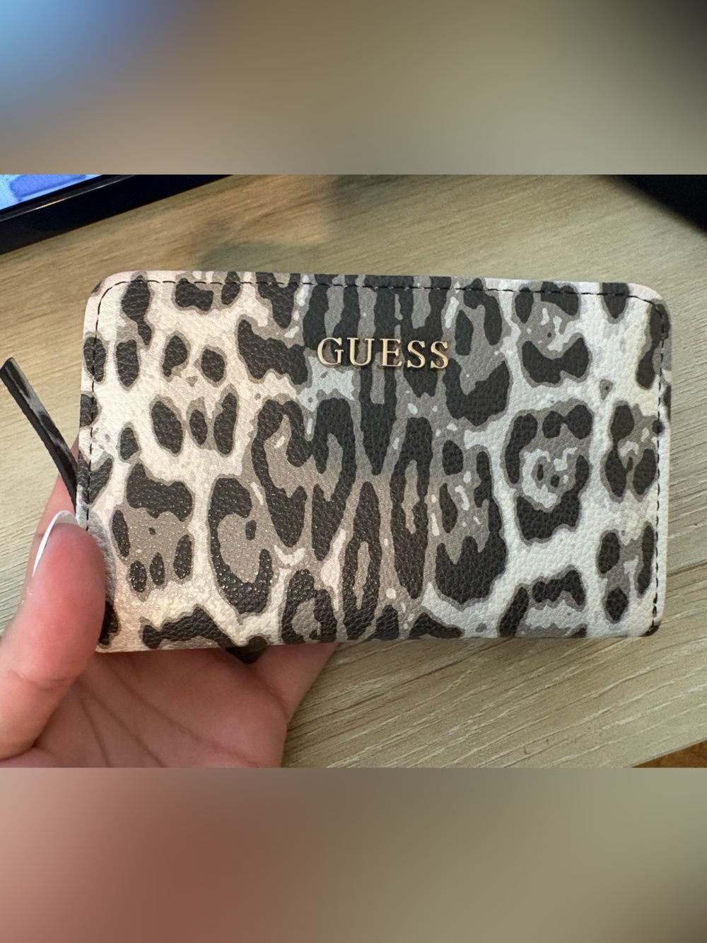 GUESS Leopard Print Zip-Around Wallet in Neutral Gray